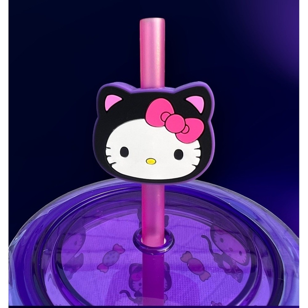 Sanrio Hello Kitty Halloween Purple Tumbler Cup Silver Buffalo Charm Straw New